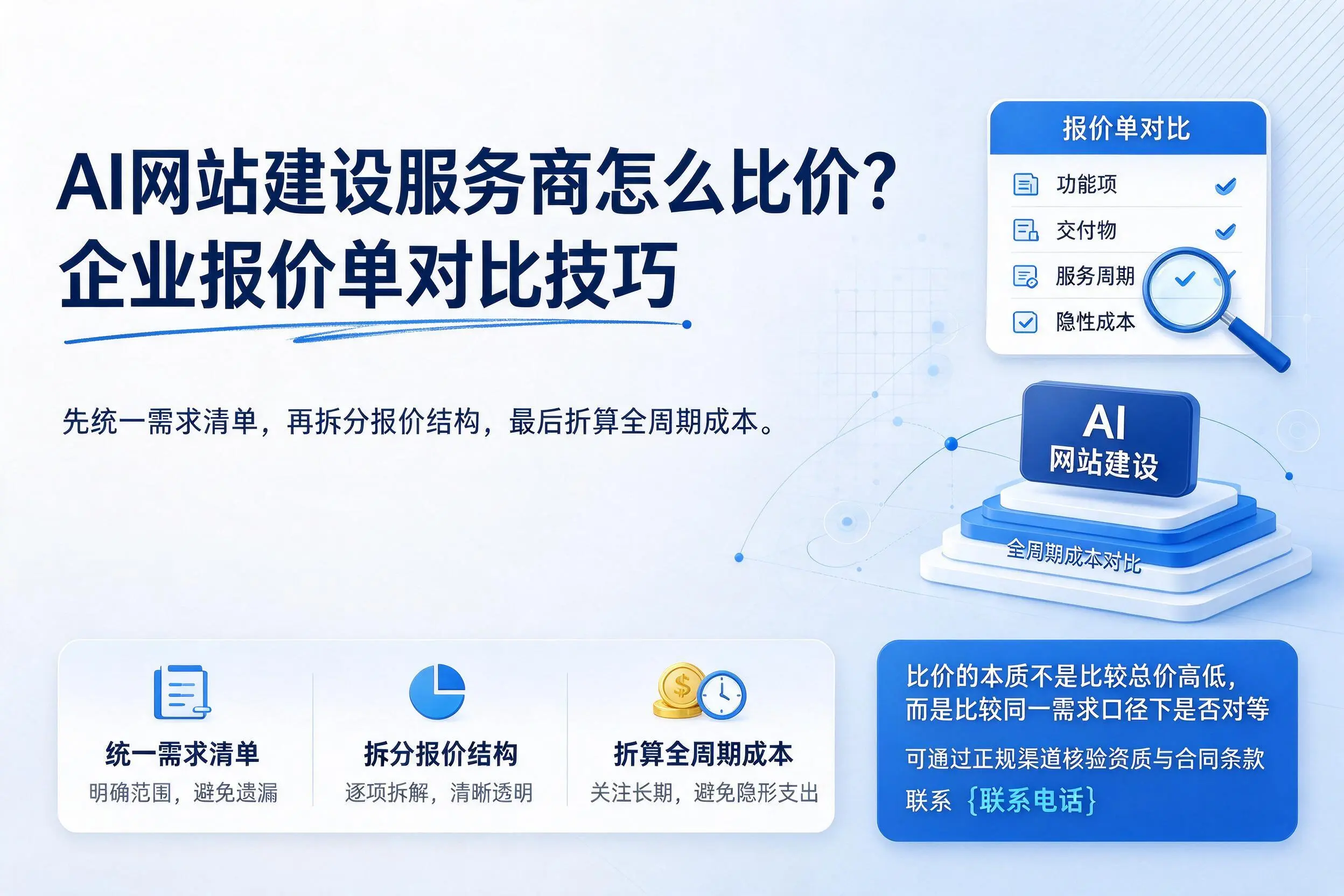 AI网站建设服务商怎么比价？铁门关企业报价单对比技巧