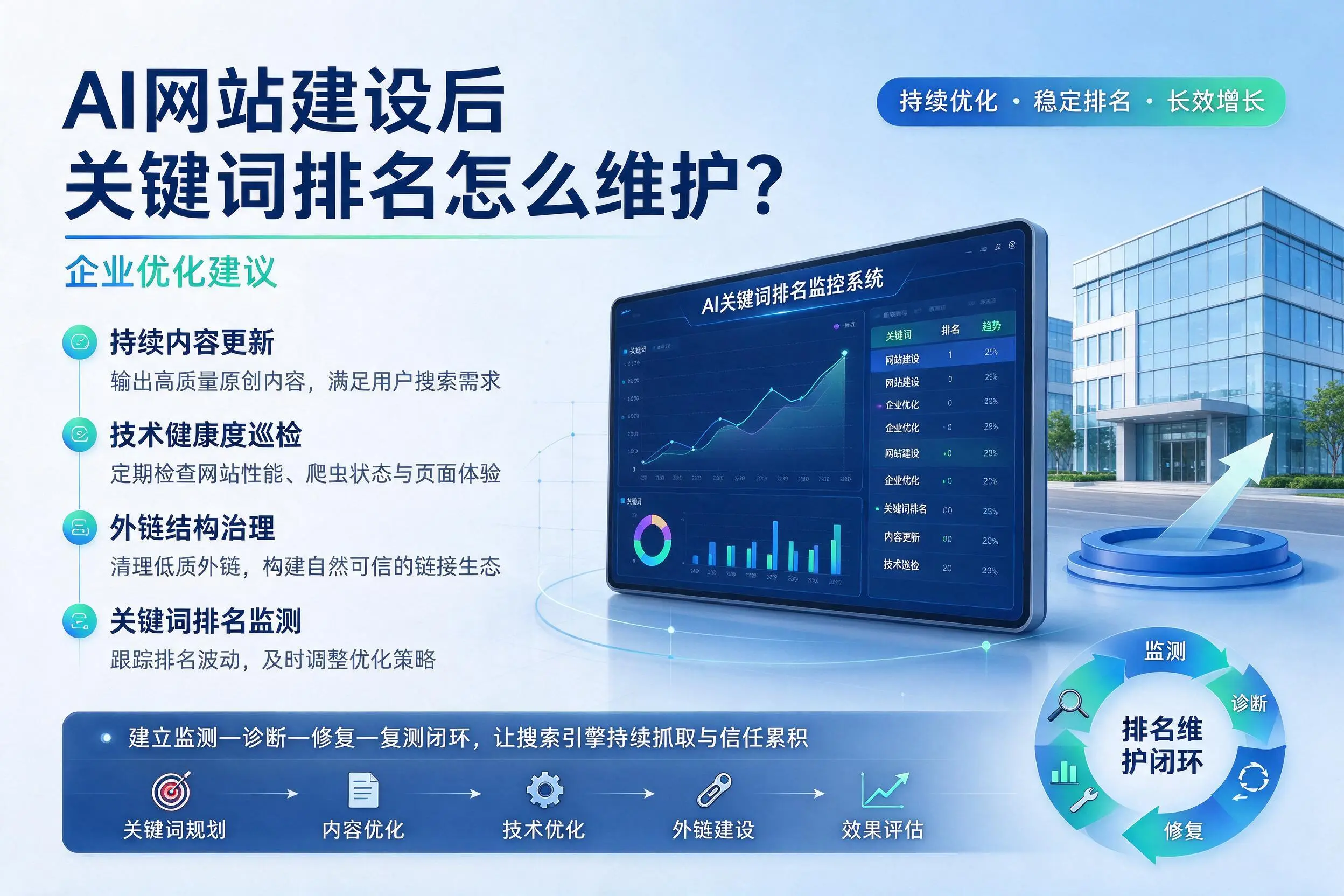 AI网站建设后关键词排名怎么维护?铁门关企业优化建议